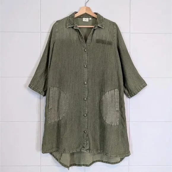 AG jeans heavyweight linen blend oversized shirt dress - Picture 2 of 7